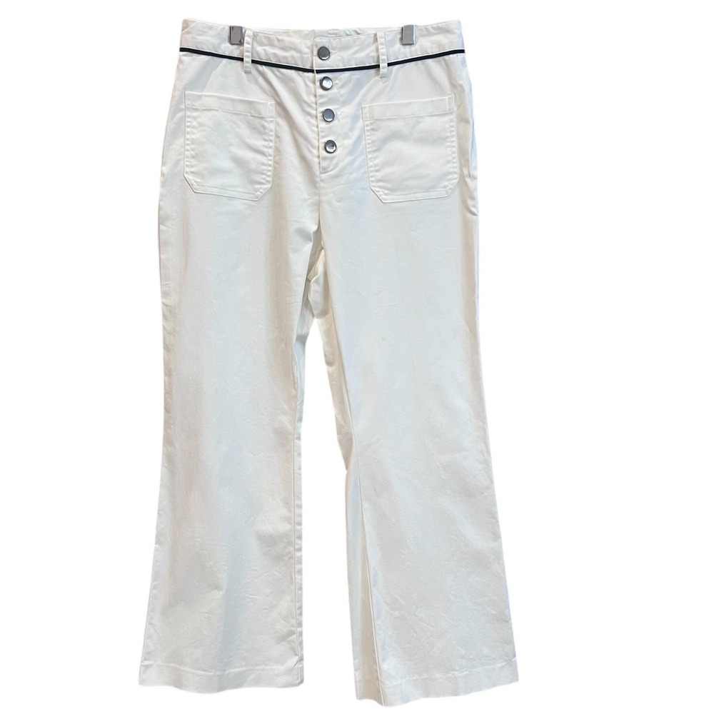La Ligne White Flare Leg Cotton Pants Black Contrast Trim Size 10‎